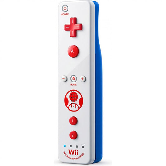 Toad Edition Motion Plus Wii Remote featuring character themed design, motion control gameplay, and Nintendo Wii compatibility front