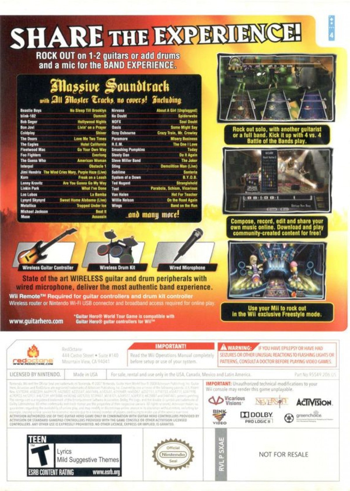 Guitar Hero: World Tour back cover art for Nintendo Wii (Wii) video game