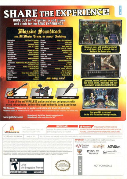 Guitar Hero: World Tour back cover art for Nintendo Wii (Wii) video game