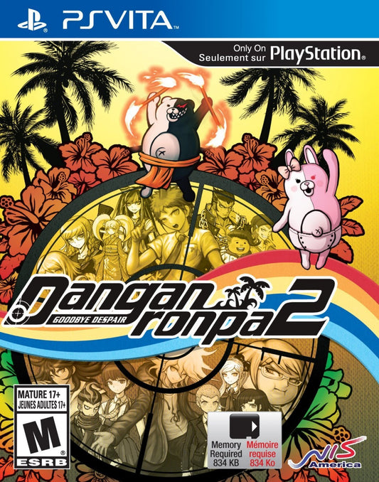 Danganronpa 2 Goodbye Despair PlayStation Vita video game, visual novel adventure, murder mystery investigation, anime-style storytelling, handheld console title front cover