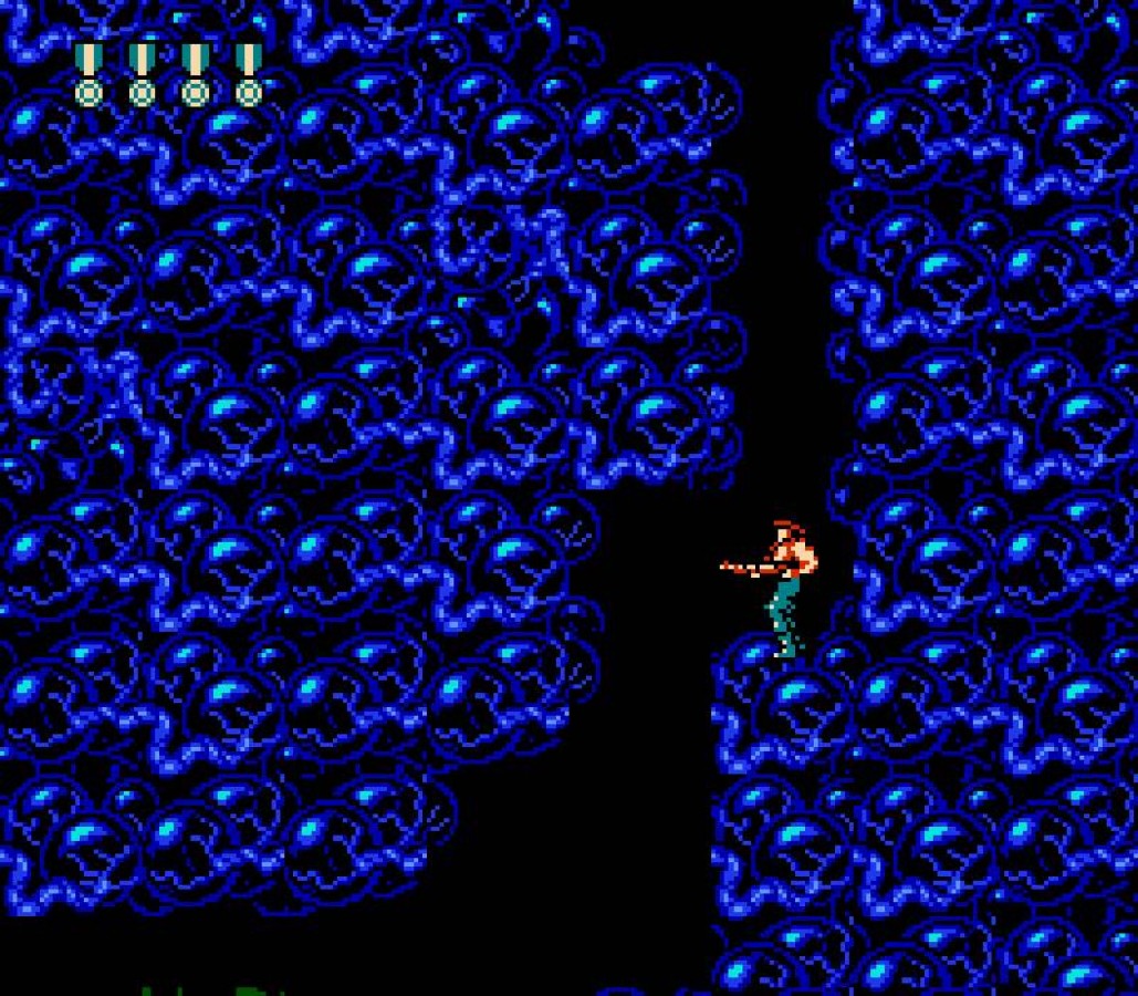 Super C cartridge for the Nintendo Entertainment System featuring fast paced 8 bit run and gun action with intense shooting gameplay as commandos battle alien forces across side scrolling and overhead stages gameplay