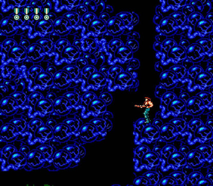 Super C cartridge for the Nintendo Entertainment System featuring fast paced 8 bit run and gun action with intense shooting gameplay as commandos battle alien forces across side scrolling and overhead stages gameplay