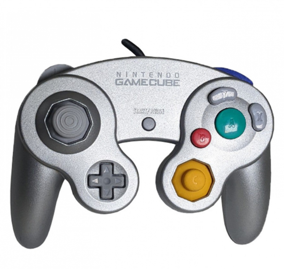 GameCube Platinum Controller Nintendo GameCube official silver platinum wired controller analog stick rumble support classic ergonomic design retro gaming accessory Nintendo controller gamepad head on