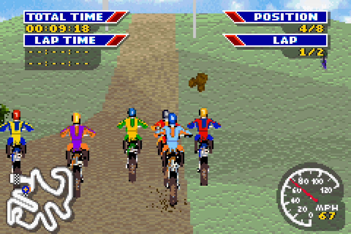 MX 2002 featuring Ricky Carmichael Game Boy Advance GBA video game featuring motocross racing gameplay off road motorcycle racing dirt tracks jumps stunts competitive races professional motocross action and classic handheld sports gaming retro video game collection collectible gaming appeal gameplay