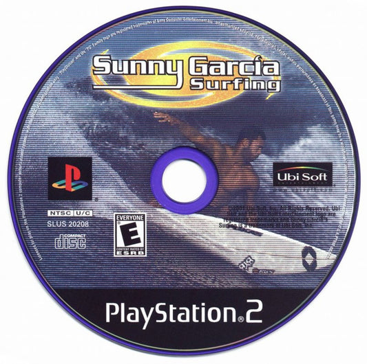 Sunny Garcia Surfing for PlayStation 2 surfing sports game featuring real world beaches pro surfer Sunny Garcia trick system competition modes arcade style gameplay disc