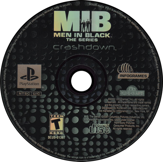 Men in Black The Series Crashdown PlayStation PS1 for action shooter video game fans featuring alien combat secret agent missions sci fi environments third person action weapons gadgets challenging enemies and classic animated series inspired gameplay retro PlayStation gaming collectible appeal disc