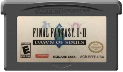 Final Fantasy I & II: Dawn of Souls [CIB] for Game Boy Advance (GBA) featuring enhanced portable versions of the first two classic RPGs with updated visuals, rebalanced gameplay, and extra bonus dungeons; assemble your party, explore iconic worlds, and relive the origins of Final Fantasy in a collector-friendly complete-in-box release cartridge