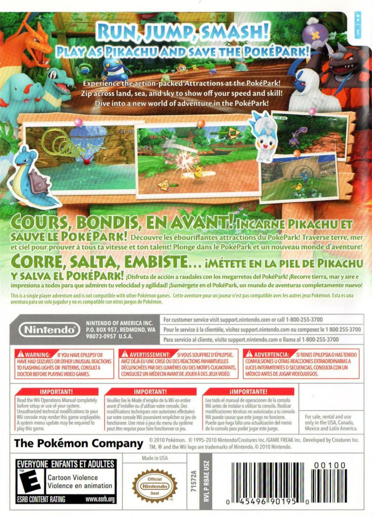 PokePark Wii: Pikachu’s Adventure – Nintendo Wii (Wii) Pokémon action-adventure family video game back of case