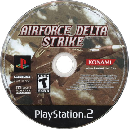AirForce Delta Strike PS2 Sony PlayStation 2 flight combat simulator arcade air combat jet fighter dogfights military missions Konami aircraft variety story campaign realistic aerial combat gameplay retro gaming PlayStation 2 software video game title disc