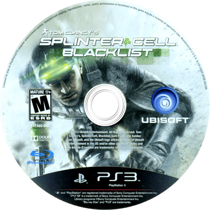 Tom Clancy’s Splinter Cell: Blacklist PS3 stealth action video game disc