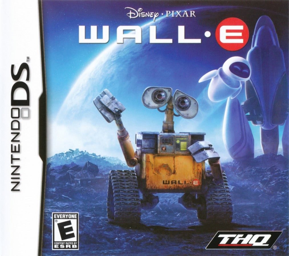 Wall E retro Nintendo DS video game Wall E animated adventure puzzle platform gameplay Disney Pixar sci fi robot exploration family friendly handheld console title Nintendo DS release cover art