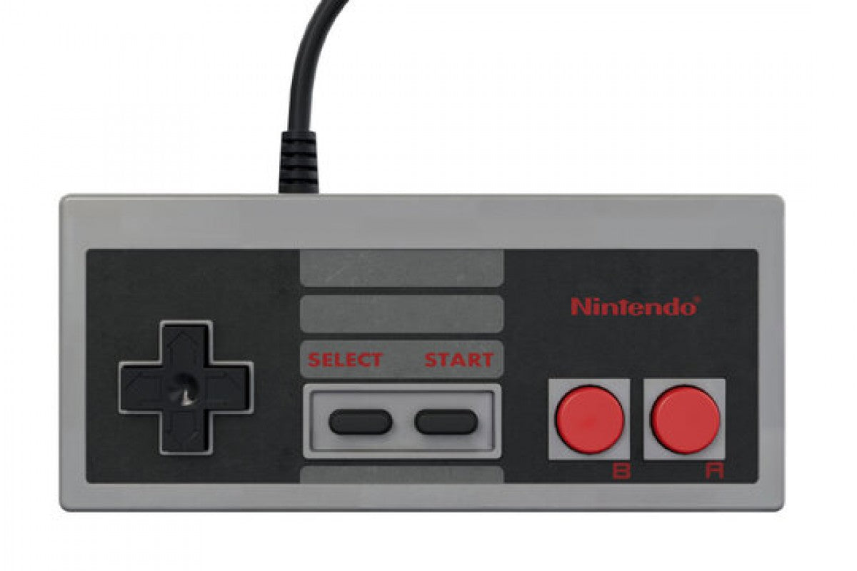 Top view of the Nintendo Entertainment System (NES) controller, showing D-pad, A and B buttons, Start and Select buttons, and classic rectangular design