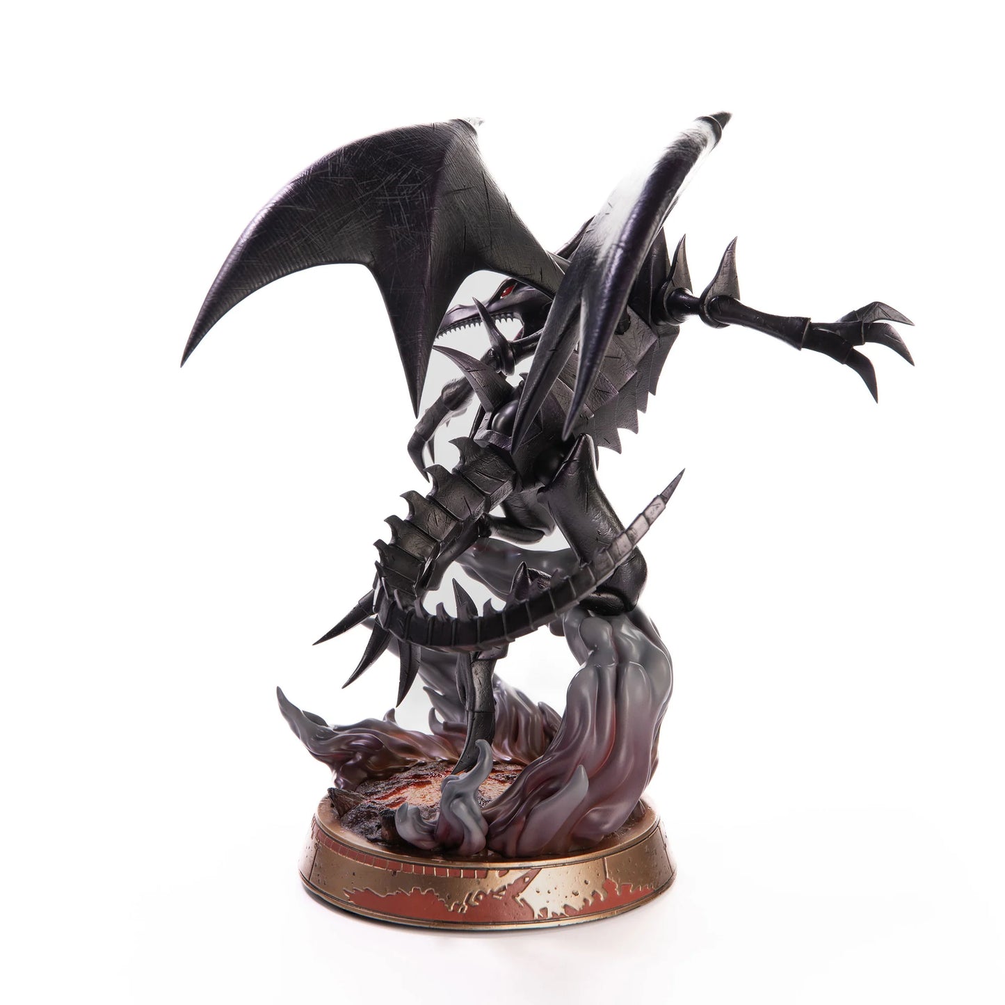 Red Eyes Black Dragon 13 inch statue Black Variant by First 4 Figures detailed Yu‑Gi‑Oh! collectible featuring fierce dragon pose dark metallic finish and premium display quality celebrating the iconic trading card game franchise back view