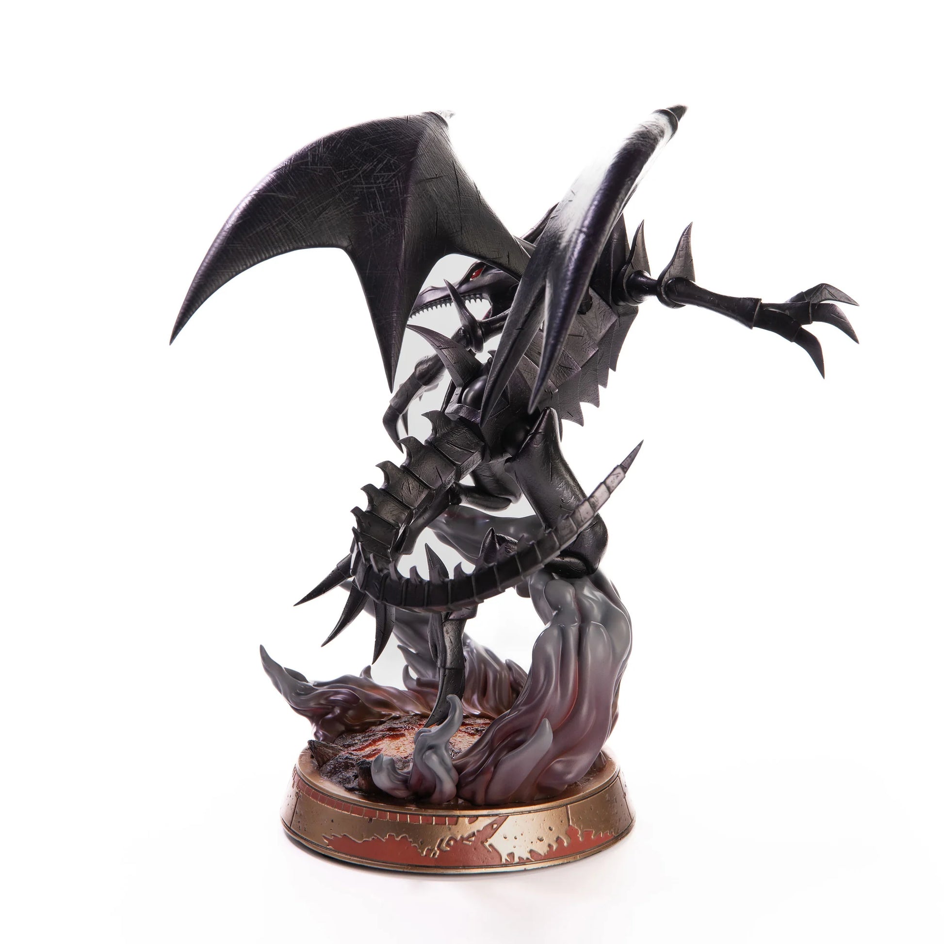 Red Eyes Black Dragon 13 inch statue Black Variant by First 4 Figures detailed Yu‑Gi‑Oh! collectible featuring fierce dragon pose dark metallic finish and premium display quality celebrating the iconic trading card game franchise back view