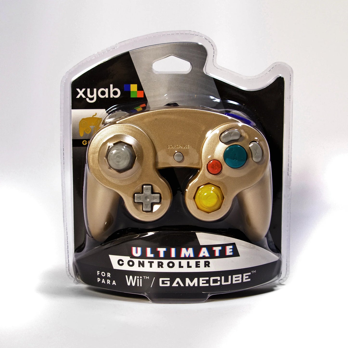 XYAB brand gold Nintendo GameCube wired controller retro gaming accessory