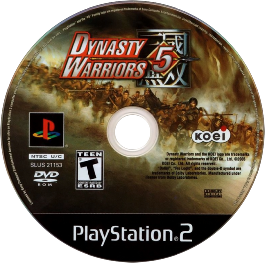Dynasty Warriors 5 disc for PlayStation 2 (PS2) historical action hack-and-slash video game