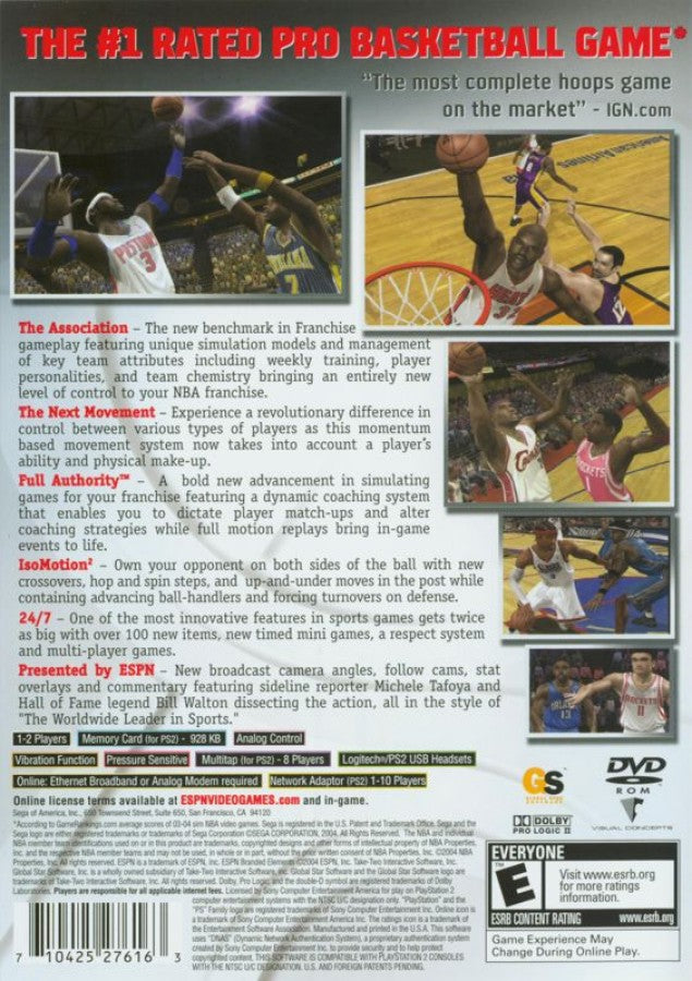 ESPN NBA 2K5 back of case for PlayStation 2 (PS2) professional basketball sports simulation video game