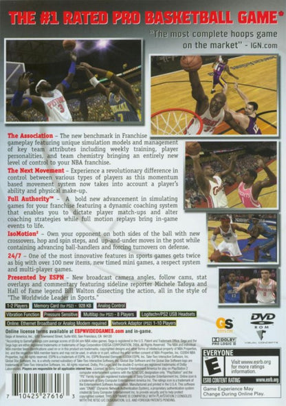 ESPN NBA 2K5 back of case for PlayStation 2 (PS2) professional basketball sports simulation video game