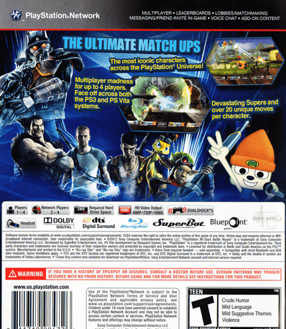 PlayStation All-Stars Battle Royale back cover art for PlayStation 3 (PS3) video game