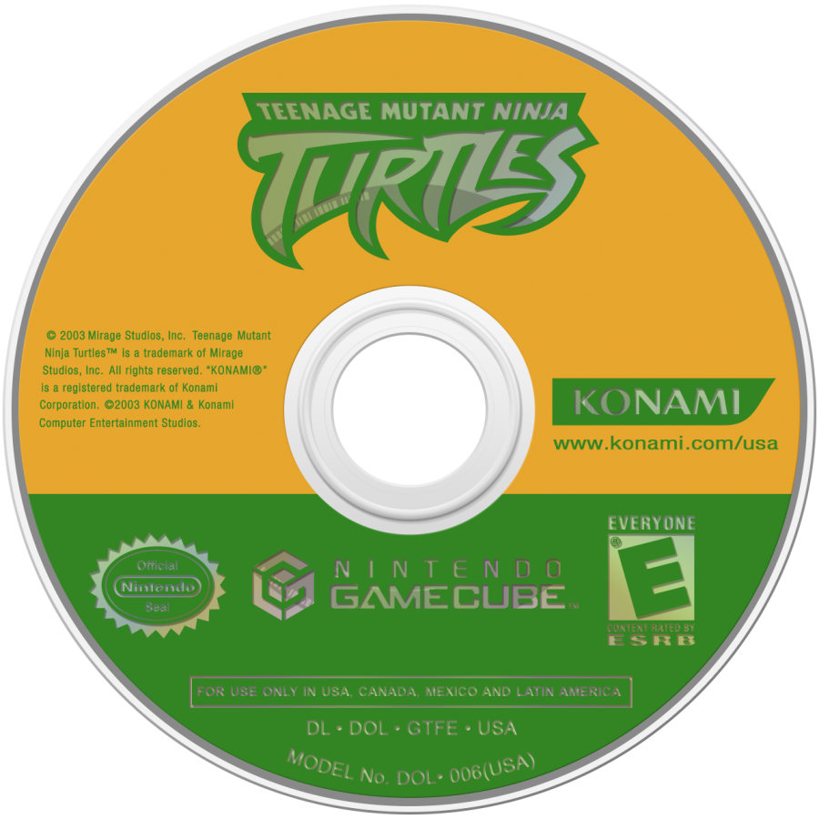Teenage Mutant Ninja Turtles GameCube GC video game, action beat ’em up, cartoon-based gameplay, multiplayer, family-friendly, Nintendo GameCube title disc art