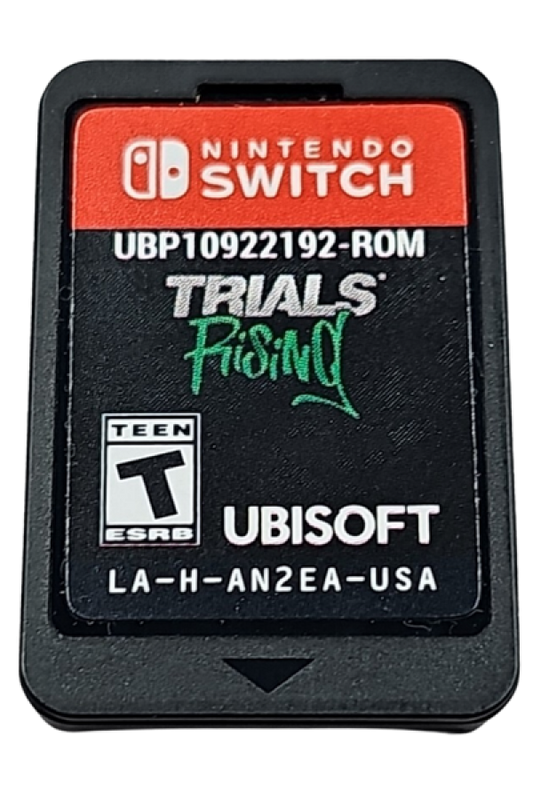Trials Rising game for the Nintendo Switch featuring physics based motorcycle platforming gameplay with obstacle course tracks stunt challenges multiplayer modes and progression through global locations with skill based timing and control cartridge