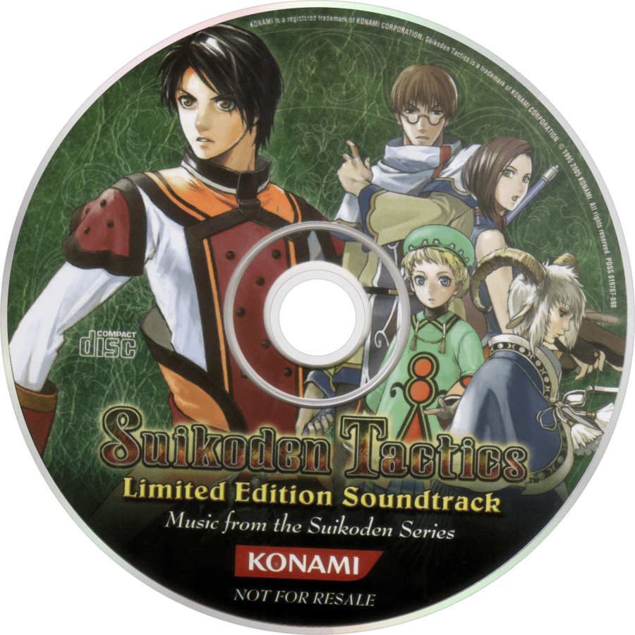 Suikoden Tactics PS2 Sony PlayStation 2 tactical RPG strategy game turn based combat grid based battles Suikoden series Konami story driven gameplay character recruitment fantasy strategy PlayStation 2 software video game title soundtrack disc