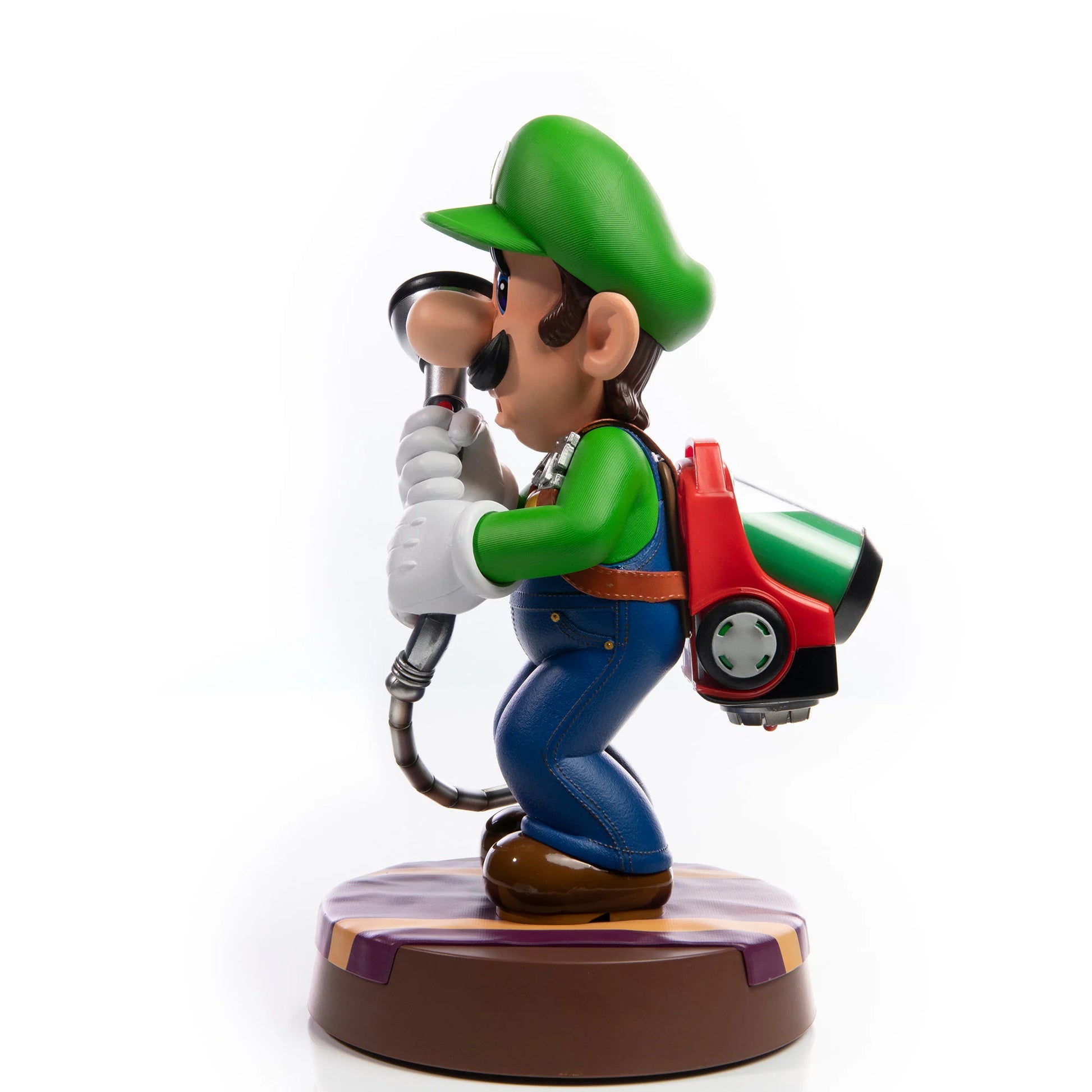 Luigi 9 inch statue Standard Edition by First 4 Figures detailed Super Mario collectible featuring classic Nintendo character design vibrant colors and premium display quality for fans of the Mushroom Kingdom franchise side view
