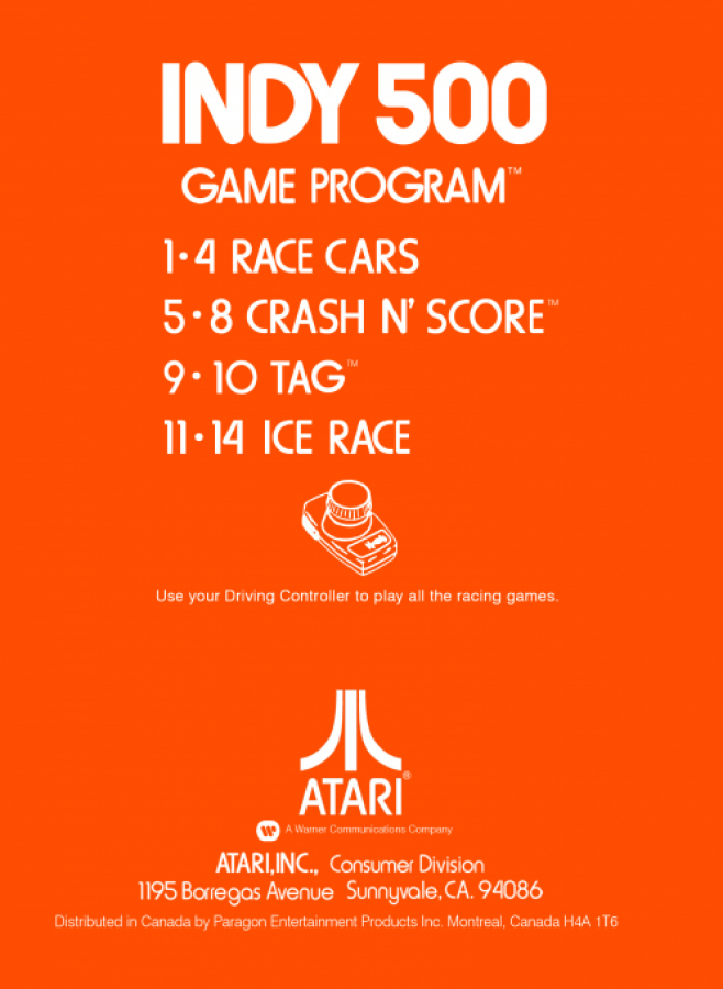Indy 500 back cover art for Atari 2600 video game
