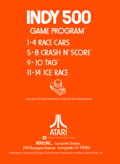 Indy 500 back cover art for Atari 2600 video game