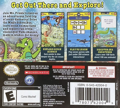 The Magic School Bus Oceans Nintendo DS video game, educational adventure gameplay, ocean science learning, family-friendly handheld console title back cover