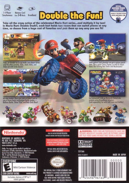 Mario Kart: Double Dash!! [Special Edition with Bonus Disc] back of case for GameCube (GC) kart racing video game