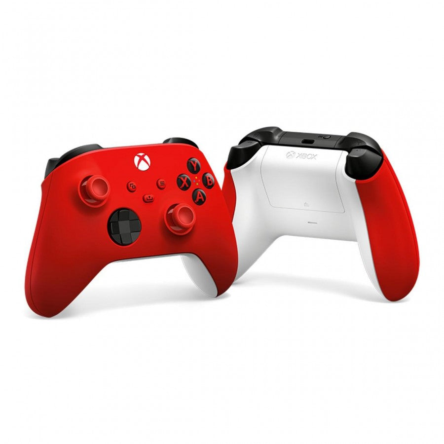 Xbox Series official wireless controller Pulse Red color OEM accessory textured grip hybrid D-pad dedicated share button for Xbox Series X and S 3.5mm audio jack AA batteries Bluetooth pairing Windows compatible Microsoft authentic gamepad
