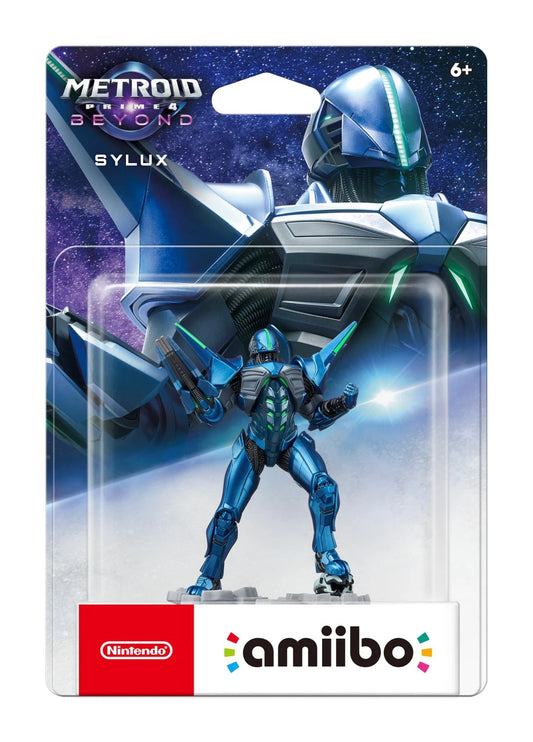 Sylux Metroid Prime Nintendo Amiibo sealed figure featuring the mysterious bounty hunter from the Metroid Prime series with detailed armored design NFC functionality for in game bonuses compatible with Nintendo Switch and collectible Nintendo figure from the Metroid series in box