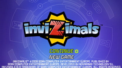 Invizimals for PlayStation Portable, title screen for an augmented reality video game with creature capturing gameplay, camera-based interactions, mini-games, and adventure elements