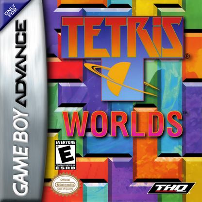 Game Boy Advance Tetris Worlds game cover with colorful design