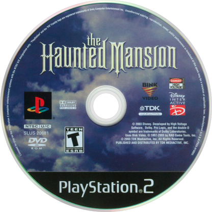 Disney's The Haunted Mansion PlayStation 2 PS2 for action adventure video game fans featuring spooky mansion exploration ghost hunting puzzle solving supernatural enemies atmospheric environments Disney inspired horror adventure mystical weapons cinematic gameplay collectible gaming appeal disc