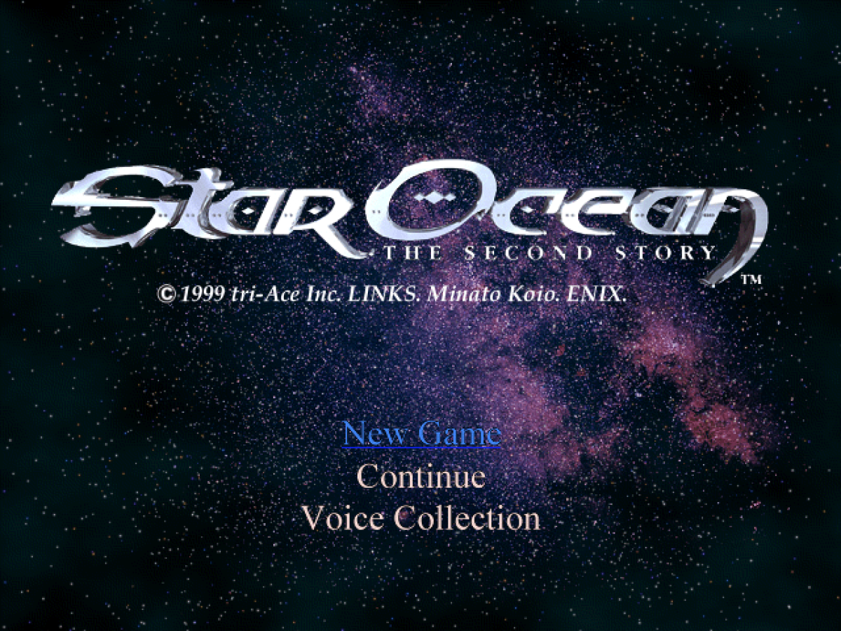 Star Ocean: The Second Story start screen for PlayStation 1 (PS1) role-playing video game