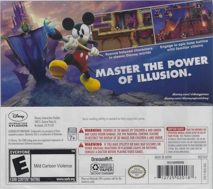 Disney Epic Mickey: Power of Illusion back of case for Nintendo 3DS (3DS) platformer video game