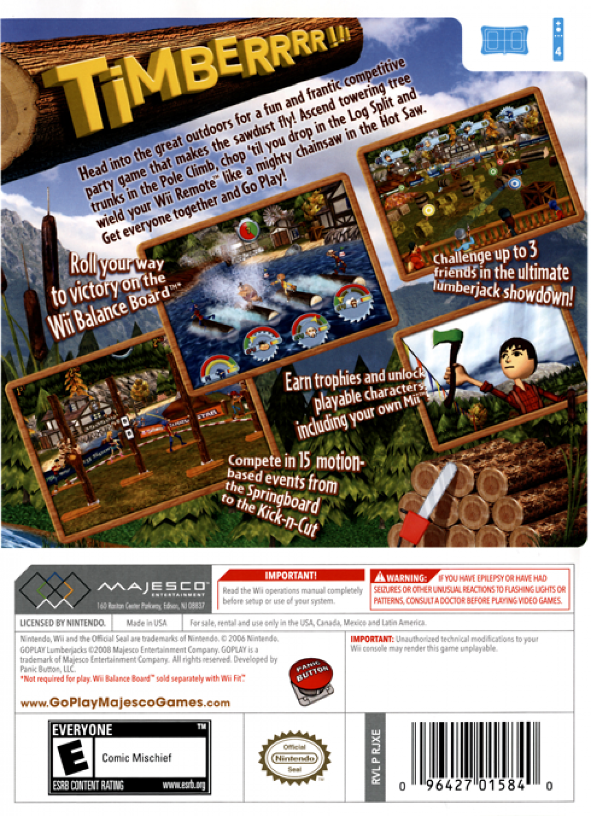Go Play: Lumberjacks – Nintendo Wii (Wii) party mini-game sports back of case for video game