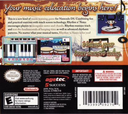 Rhythm ’n Notes Nintendo DS music training game focused on rhythm practice and ear-training exercises for learning notes and timing back cover