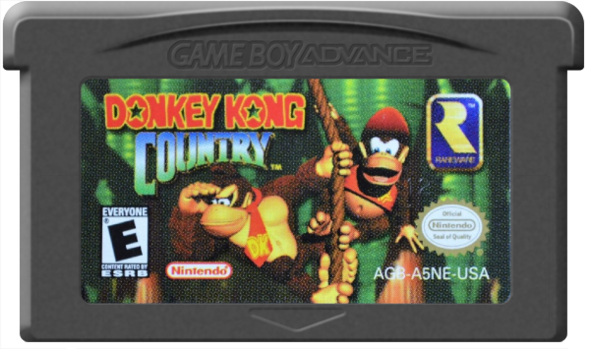 Donkey Kong Country Game Boy Advance GBA for platforming adventure video game fans featuring Donkey Kong and Diddy Kong side scrolling action jungle environments challenging levels barrel blasting mine cart rides enemy battles collectibles and classic Nintendo gameplay collectible gaming appeal game cartridge