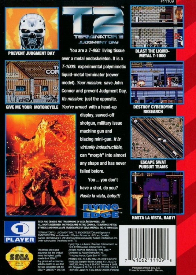 Terminator 2: Judgment Day back cover art for Sega Genesis (GEN) video game