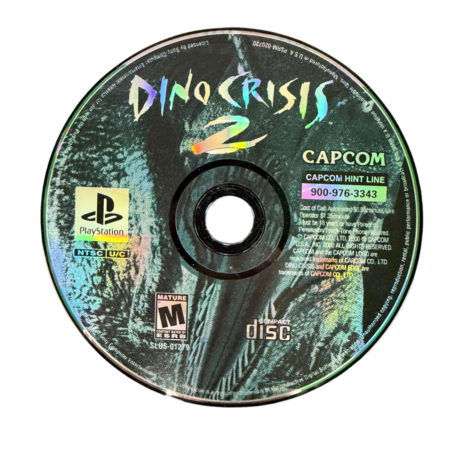 Dino Crisis 2 PlayStation PS1 for survival horror action video game fans featuring Regina and Dylan dinosaur combat prehistoric enemies fast paced shooting gameplay weapon upgrades jungle environments challenging missions and intense Capcom survival adventure collectible retro PlayStation gaming appeal disc