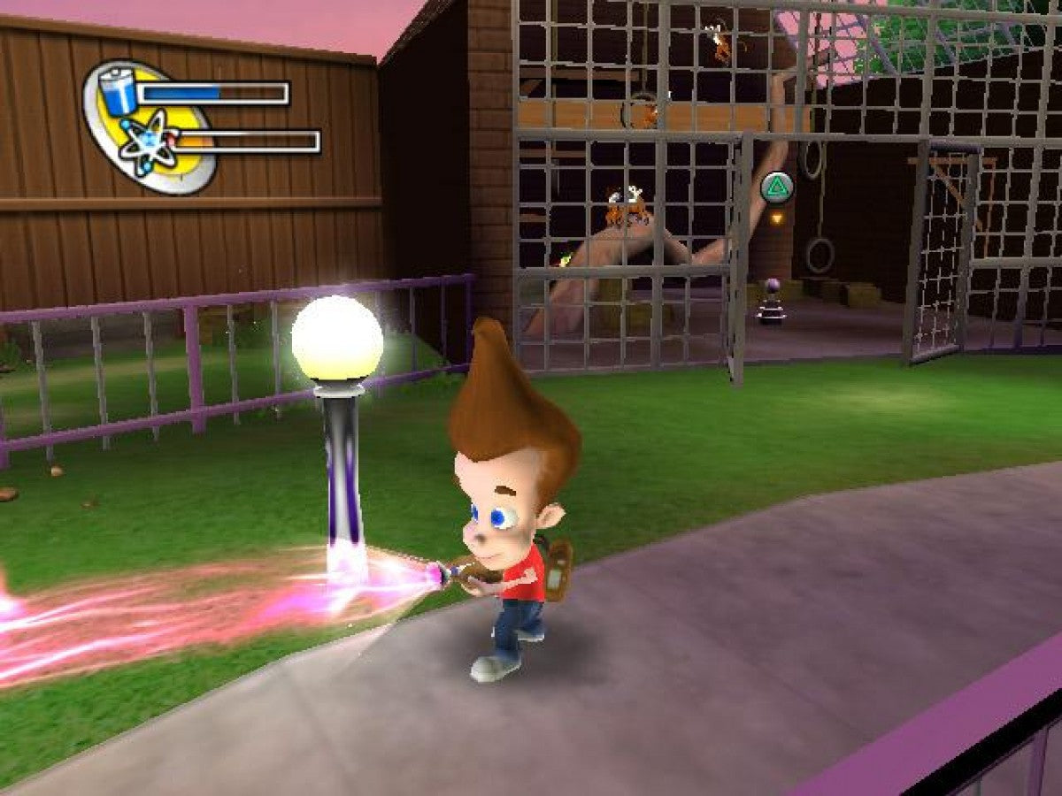 Gameplay for The Adventures of Jimmy Neutron Boy Genius Attack of the Twonkies GameCube GC video game, action adventure, cartoon, family-friendly, platformer, Nintendo GameCube classic