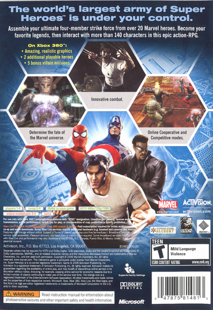Marvel: Ultimate Alliance back of case for Xbox 360 (X360) action role-playing superhero video game