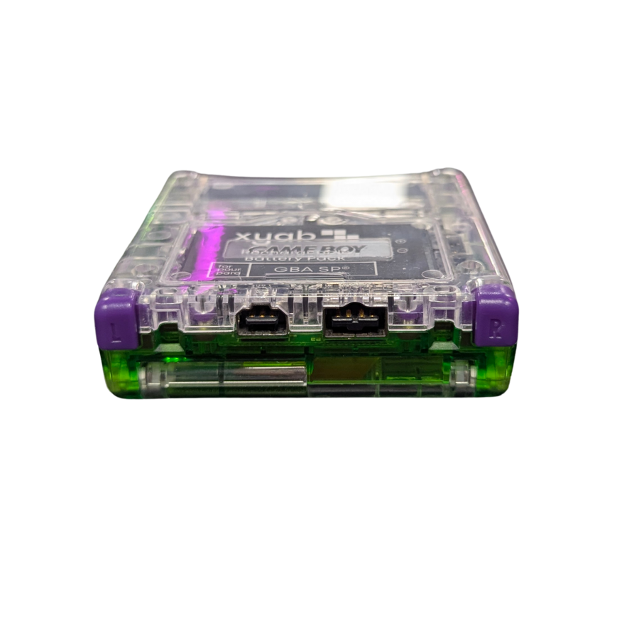 Game Boy Advance SP GBA SP handheld console custom green shell replacement clamshell design backlit screen rechargeable battery Nintendo portable retro gaming bottom back
