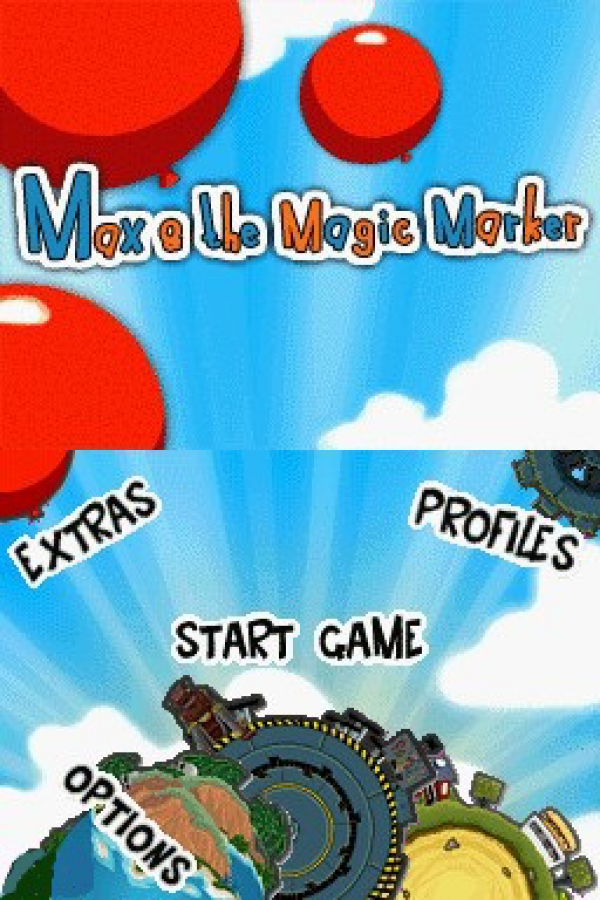 Max & the Magic Marker start screen for Nintendo DS (DS) puzzle platforming adventure video game