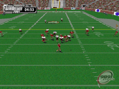 NCAA GameBreaker 2001 game for the PlayStation featuring college football gameplay with licensed teams season modes play calling mechanics and fast paced arcade style presentation with multiplayer competition gameplay 
