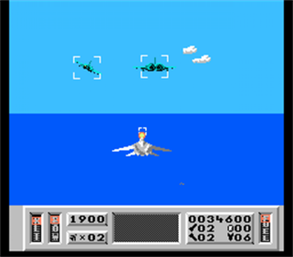 Captain Skyhawk Nintendo Entertainment System NES video game featuring aerial combat gameplay fighter jet missions enemy attacks strategic bombing objectives 3D scrolling flight action challenging missions and classic 8 bit gameplay retro video game collection collectible gaming appeal gameplay