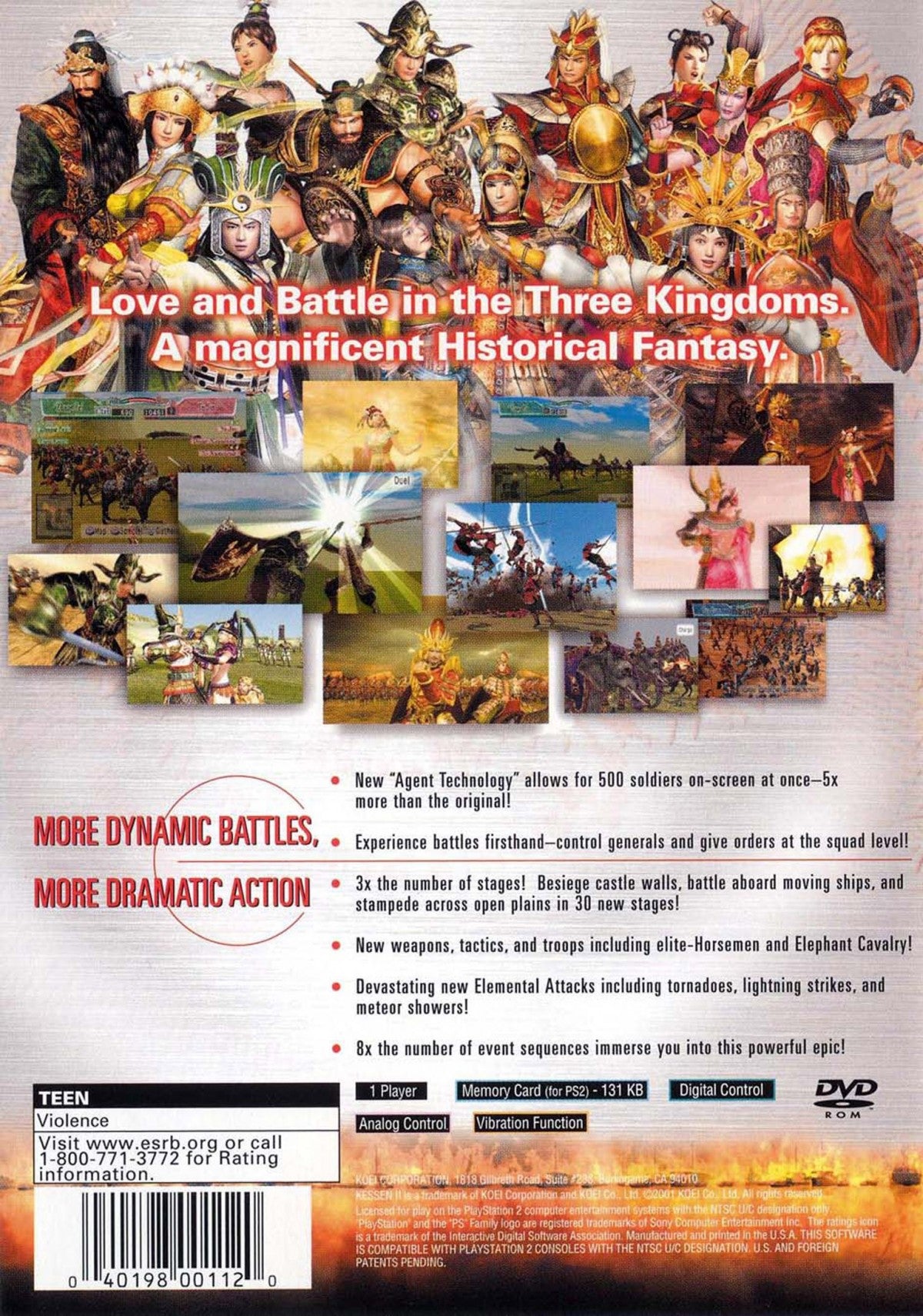 Kessen 2 PS2 Sony PlayStation 2 real time tactics strategy game ancient China Three Kingdoms historical battles Koei large scale army combat cinematic war strategy gameplay retro gaming PlayStation 2 software video game title back cover art